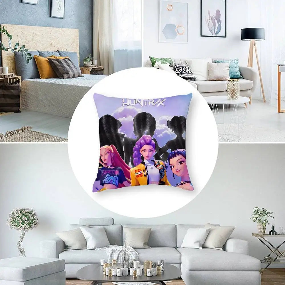 K-kpop D-Demon H-Hunters Pillow Case Short plush Double-sided Print Square Throw Pillow Covers Sofa Home Cushion Decor