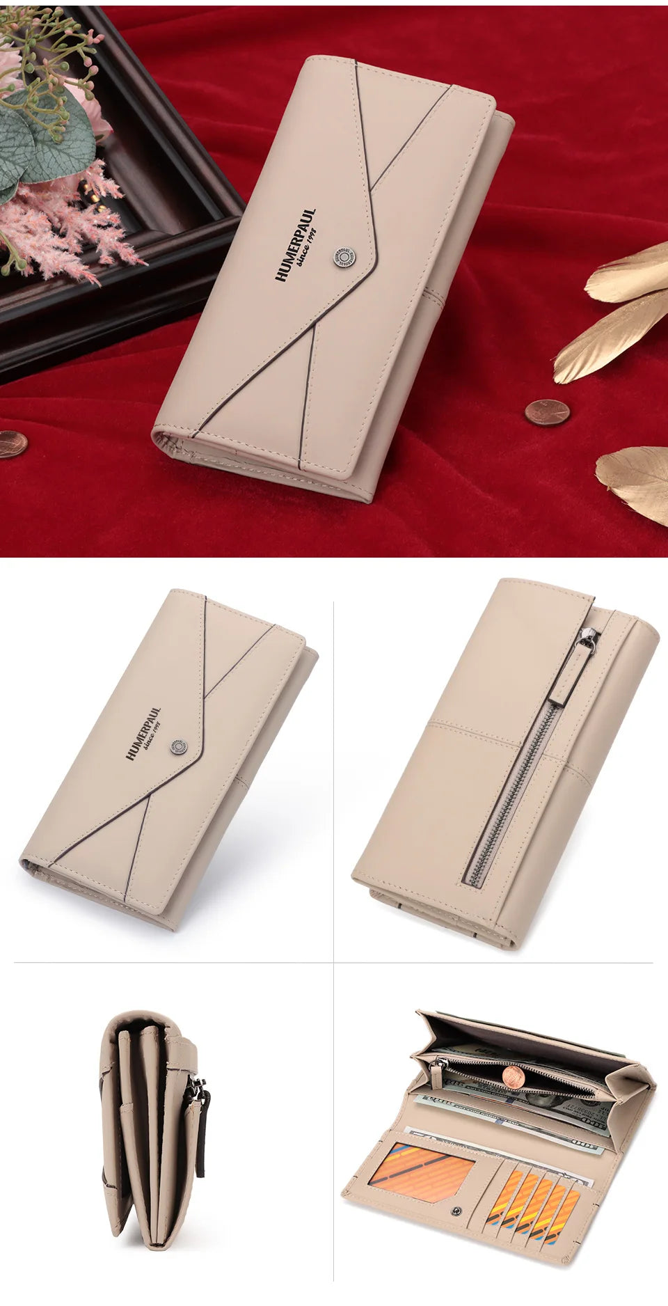 Genuine Leather Women's Wallet Luxury Clutch with RFID Multi Card Slots and Phone Pocket Large Capacity Female Money Handbag