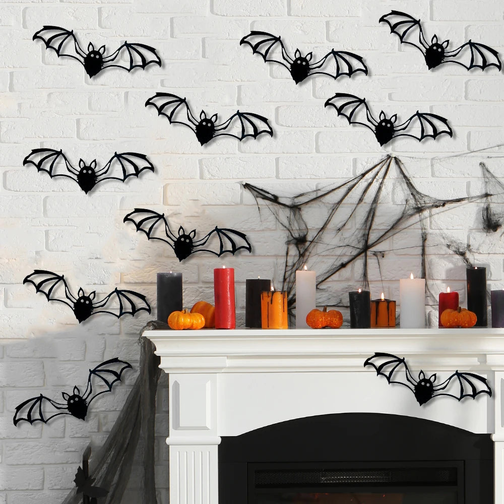 12pcs Halloween Skull Butterfly Bat Sticker 3D Double-Layer Wall Decals Haunted House Scary Prop Halloween Party Home Decoration