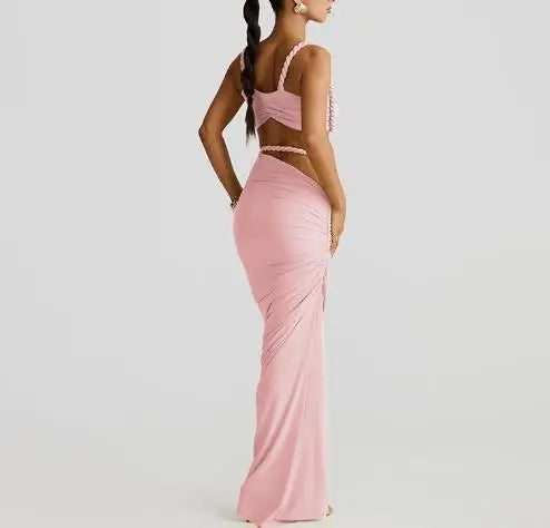 Skirt Set for Women's Fashion Spring Summer Latest Clothin Sexy Solid Color Backless Small Tank Top Hip Hugging Skirt Set