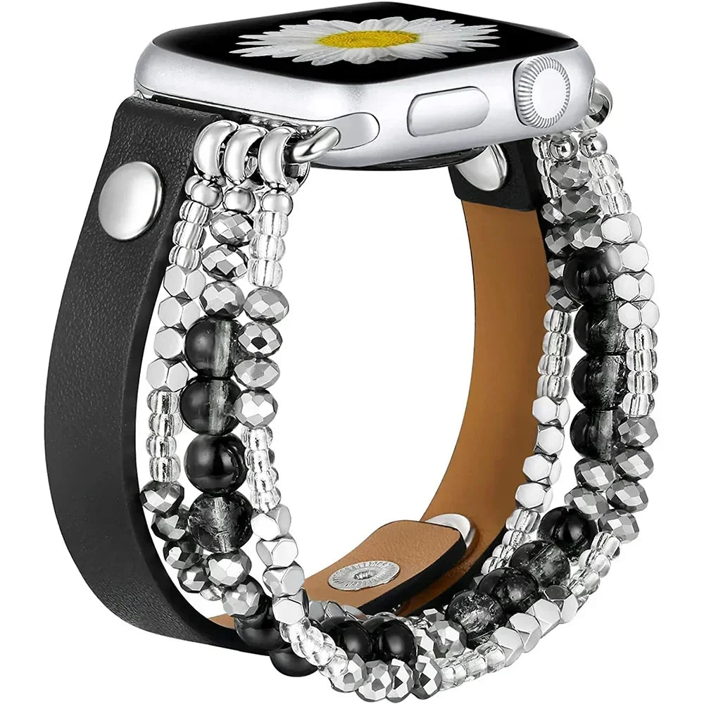 Lady Strap for Apple Watch Ultra 2 Band 49mm 40mm 46mm 41mm Women Elastic Beaded Bracelet Iwatch Series 10 9 8 7 6 SE 5 45mm