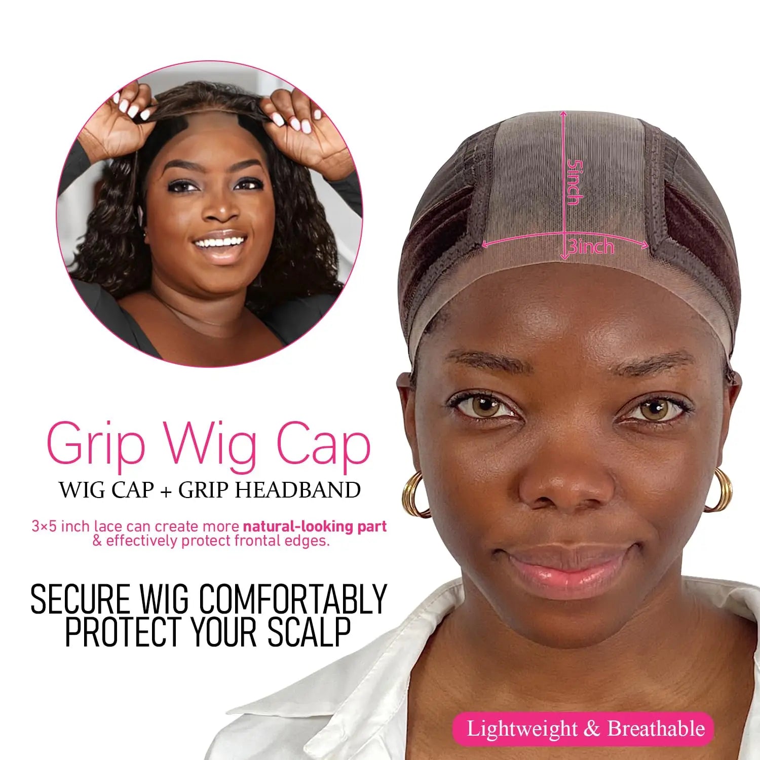 Stretch Velvet Wig Headband, Lace Mesh Cap to Keep Wigs Secure & Invisible, Comfortable Grip Liner for All Day Wear