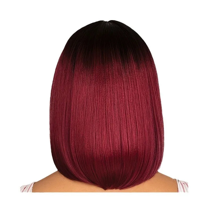 Hot selling synthetic wig wine red medium gradient Bob female high temperature silk daily holiday party wig full head cover