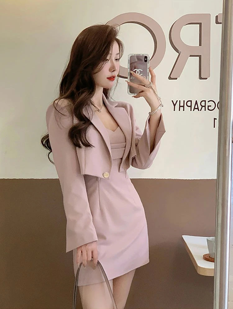 Sexy Suit with Skirt and Blazer Womens Short 2 Sets Outfit Mini Summer Night Club Two Piece Set for Women Formal Event Pink