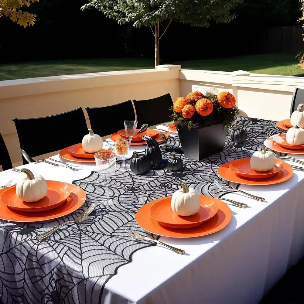 American Halloween Black Spider Web Lace Table Flag Party Gift Home Dining Table Decoration Ghost Festival