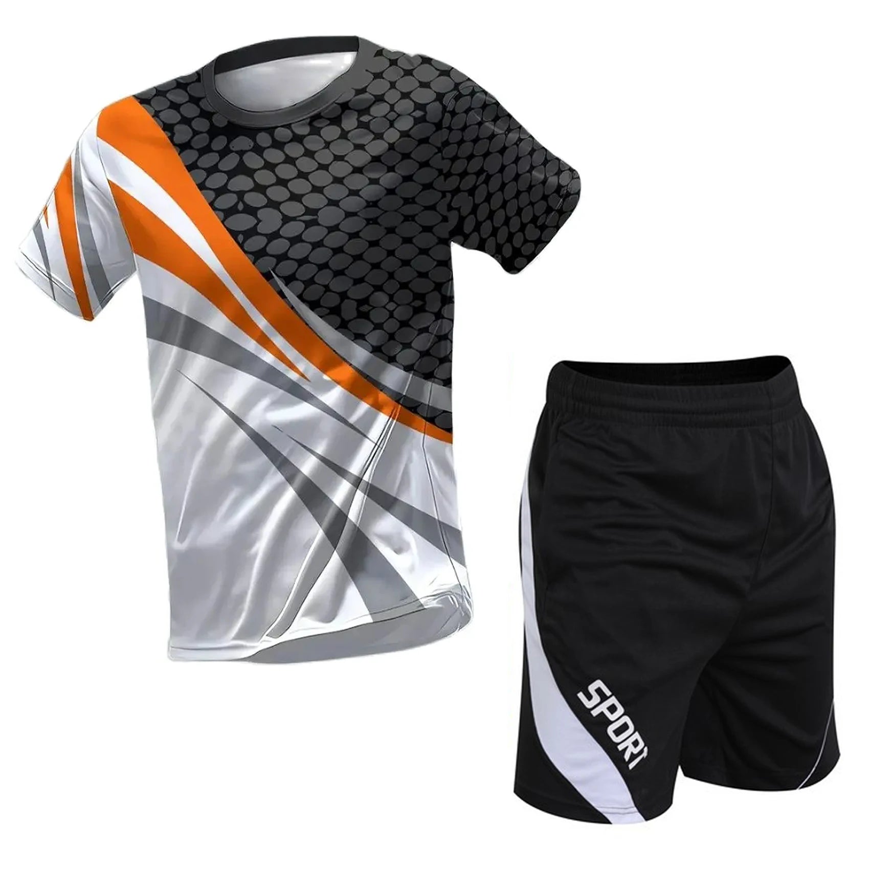 2025 New Hot selling Outdoor Running Sports Set Breathable Quick drying Short sleeved Shorts Fitness Casual Clothing 3D Set