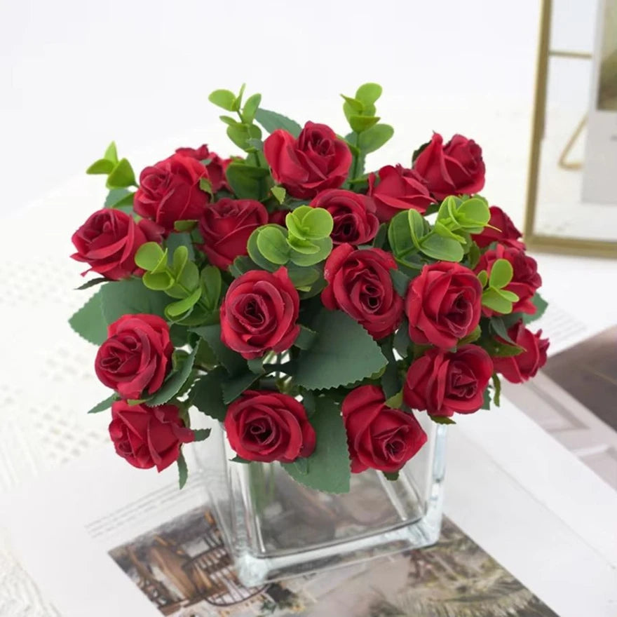 Artificial Flowers Vases Home Decor Outdoor Garden Festival Eucalyptus Leaves Fake Plants Wedding Party Silk Roses Bouquet Cheap