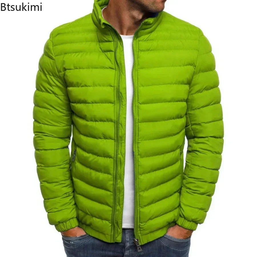 Men's Casual Winter Warm Jacket Solid Color Coat Stand Collar Zipper Trendy Simple Comfortable Outdoor Jogging Sports
