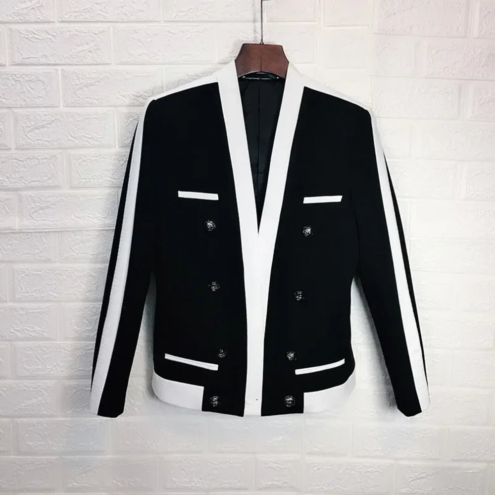 Traje de hombre de moda con blazer de manga larga en blanco y negro con pantalón, elegante, informal de negocios, formal diario, traje de dos piezas para hombre