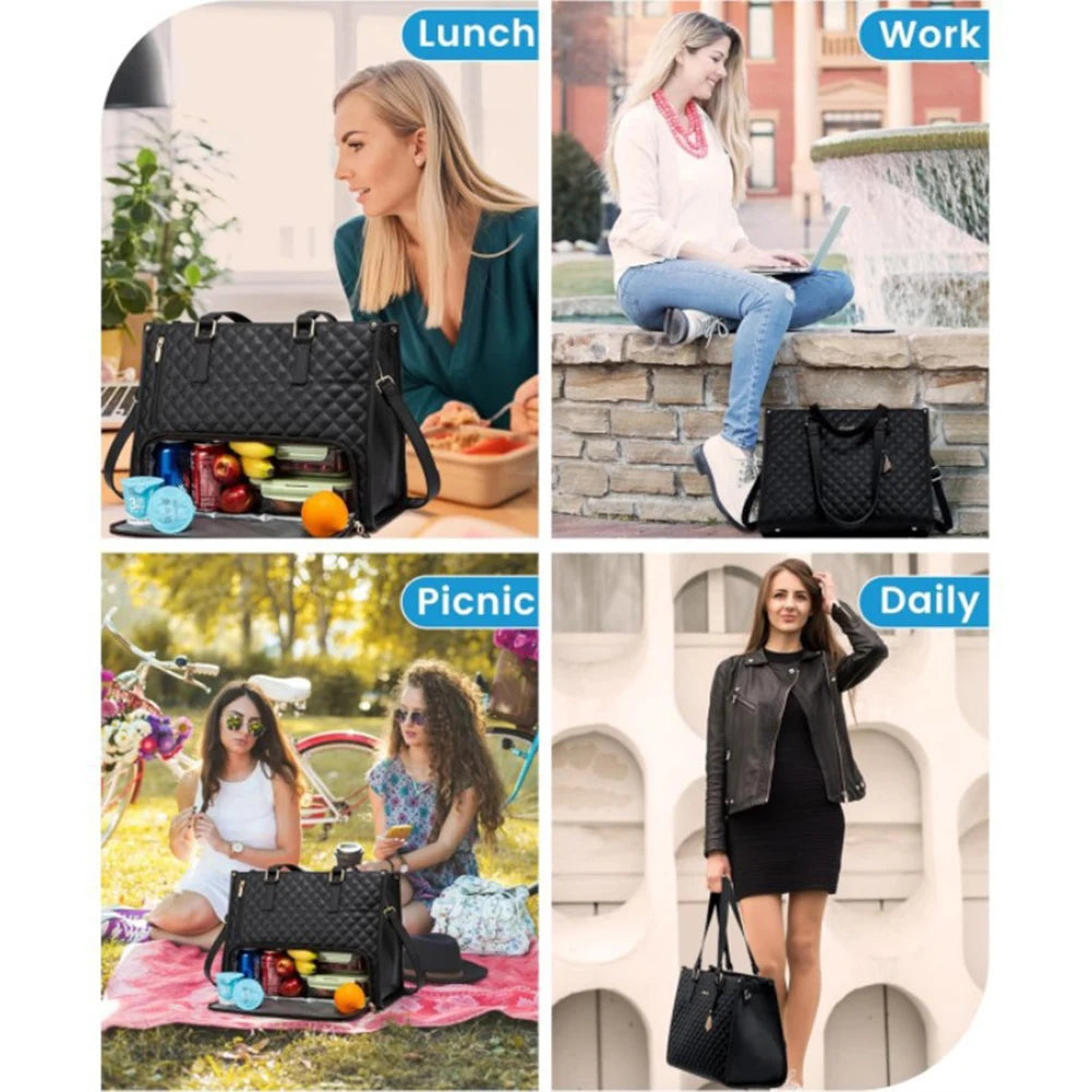 2-in-1 Lunch Tote Bag Laptop Bag with Purse Multi-Function Business Lunch Bag Lunch Box Handbag for Work Office Camping Picnic