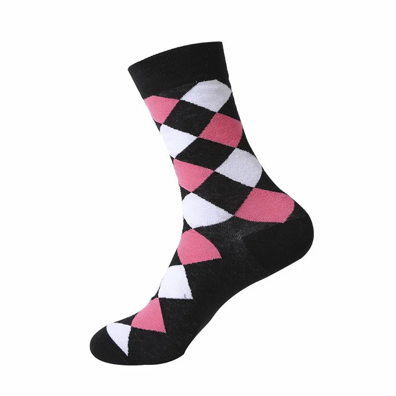 49 Patterns Fashion Business Men 100% Cotton Happy Lattice Socks Unisex Boys Combed Hip Hop Street Skateboard Funny High Sox Set