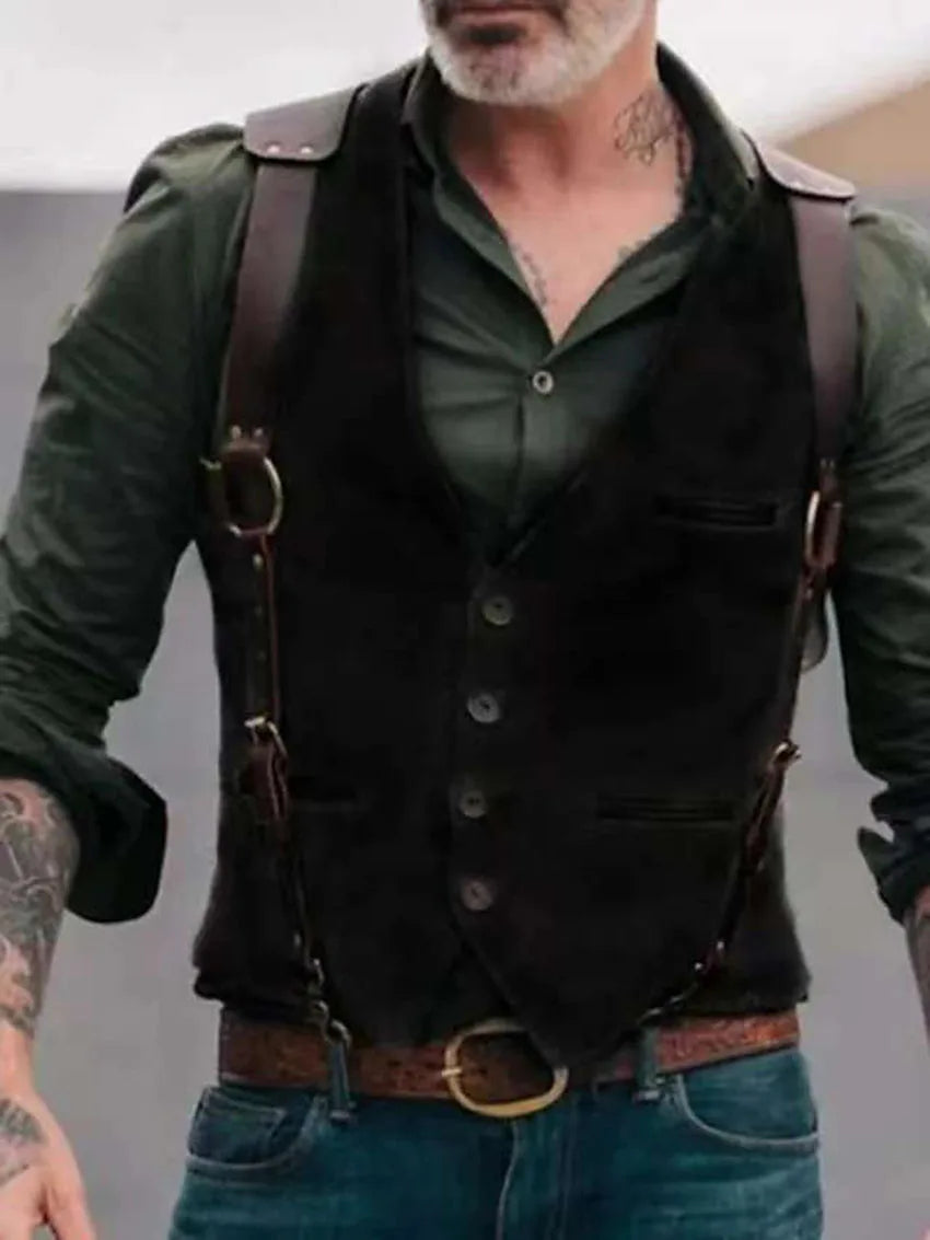 Sleeveless Vest for Men, Slim Fit Waistcoat with Belt, Stylish Outerwear, Summer Trendy Top