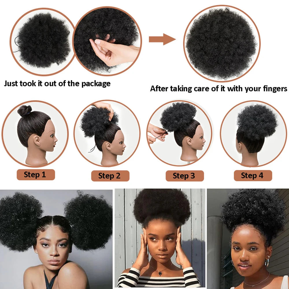 Synthetic Afro Puff Drawstring Ponytail for Black Women Short Kinky Curly Afro Ponytail Hair Puffs Afro Bun Ponytail