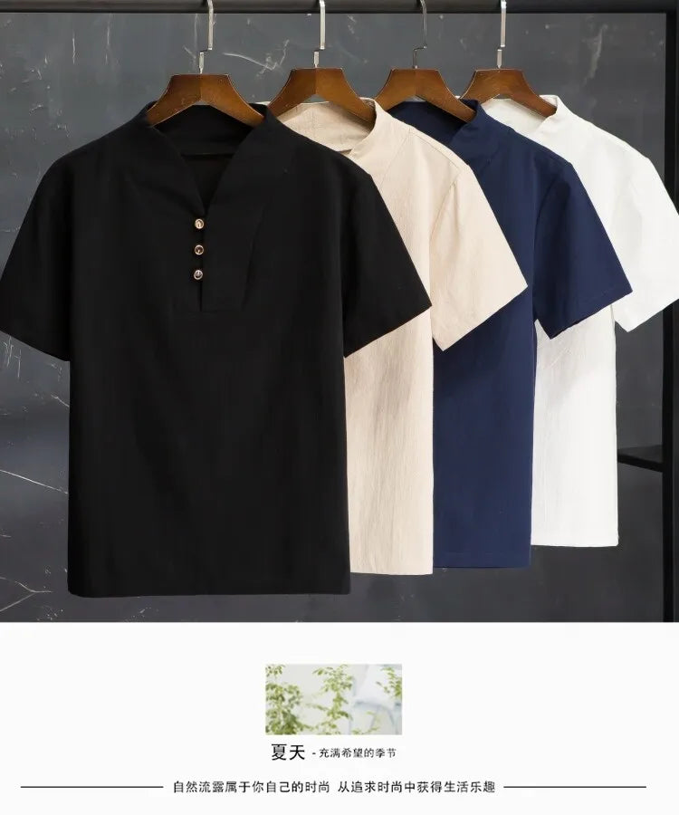 men's casual shirts (Shirt + trousers) summer men shirt Man Cotton and linen shirts Short sleeve men A set of clothes M-5XL