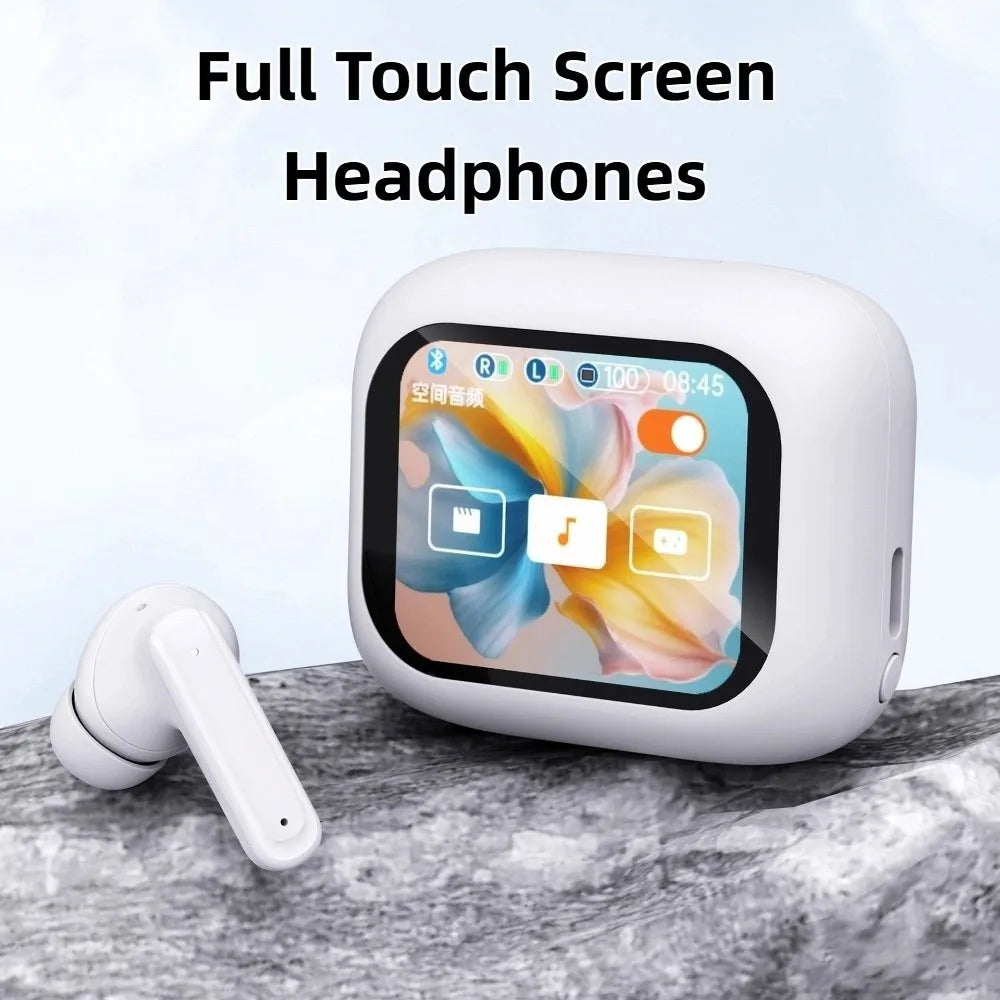 Bluetooth 5.4 Full Touch Screen Headphones Smart LCD ENC Mic ANC Bluetooth Earphones in Ear HD Call Wireless in-Ear Earbuds
