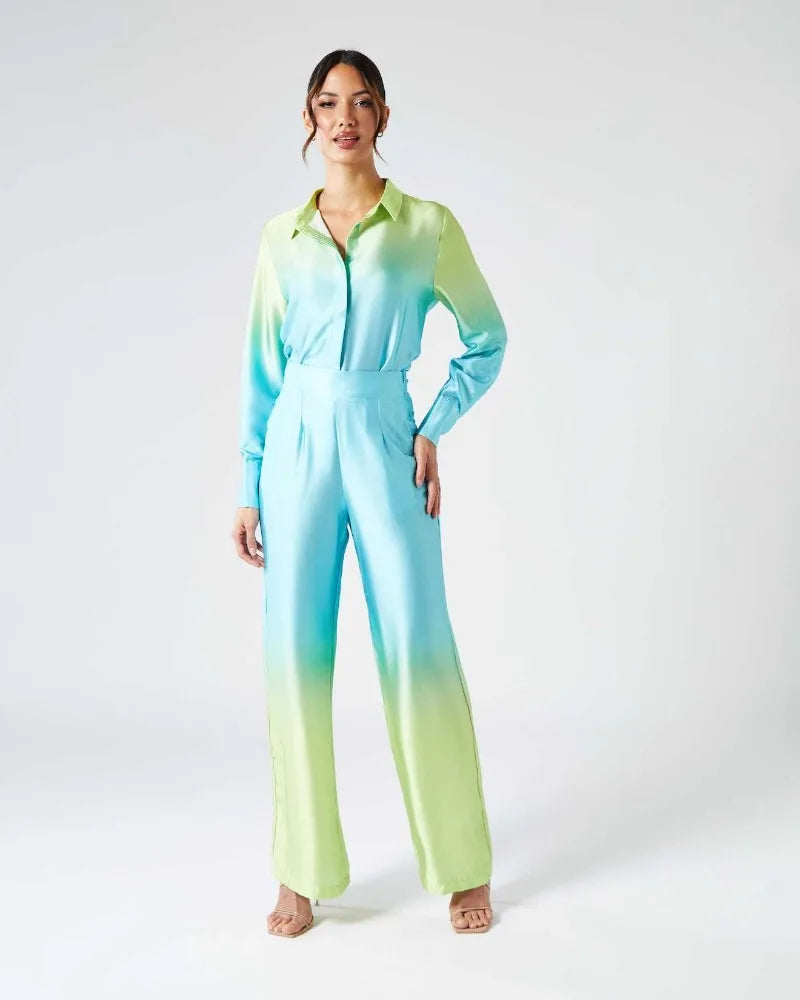 Elegant Women Two Piece Pants Set Casual Fashion Loose Long Sleeve Shirt Top High Waist Wide Leg Pants Suit Outfits Tracksuit