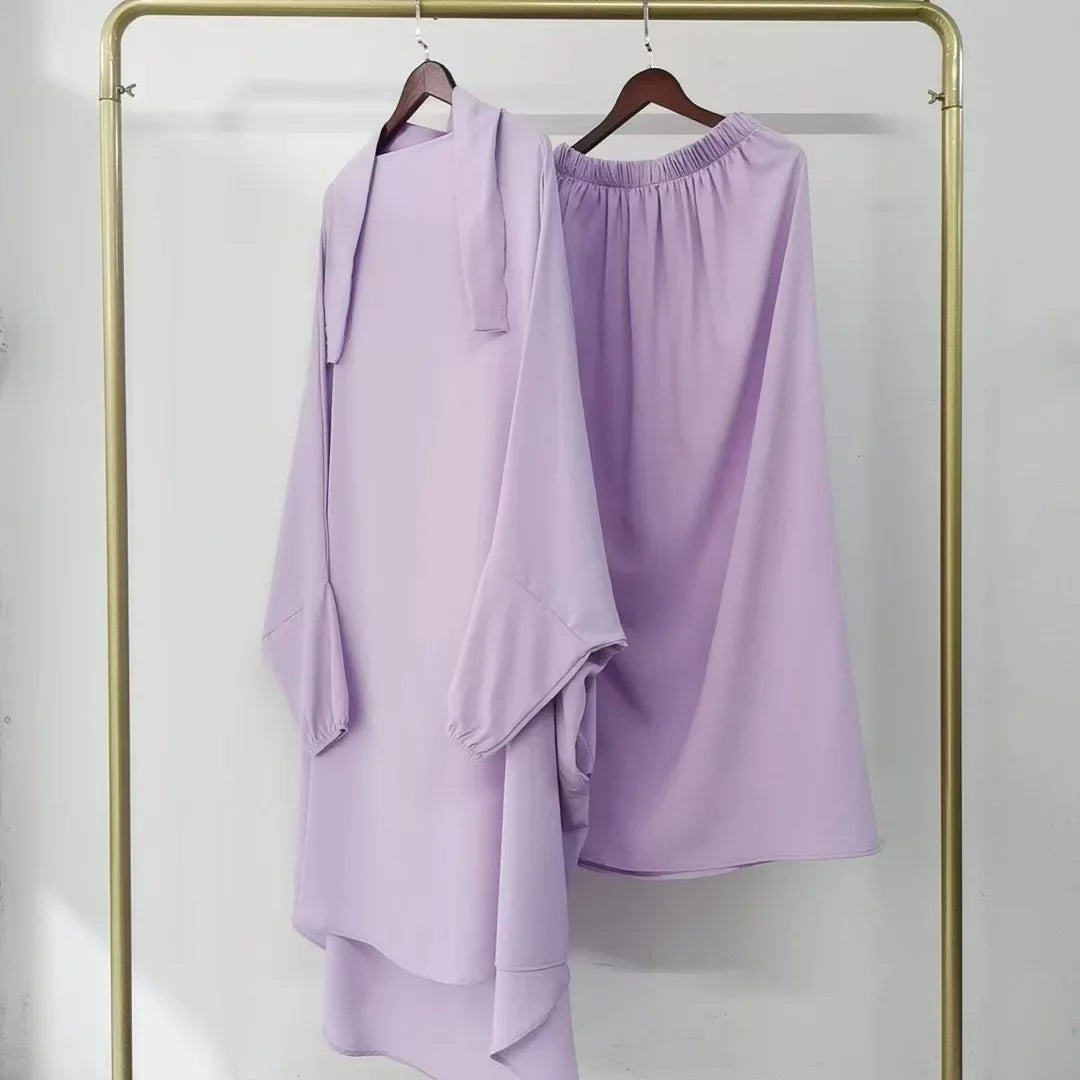 Skirt 2 Piece Sets Eid Muslim Women  Modest Outfits Tops Hooded Long Skirts Ensemble Ramadan Morocco Dubai Islam Suit