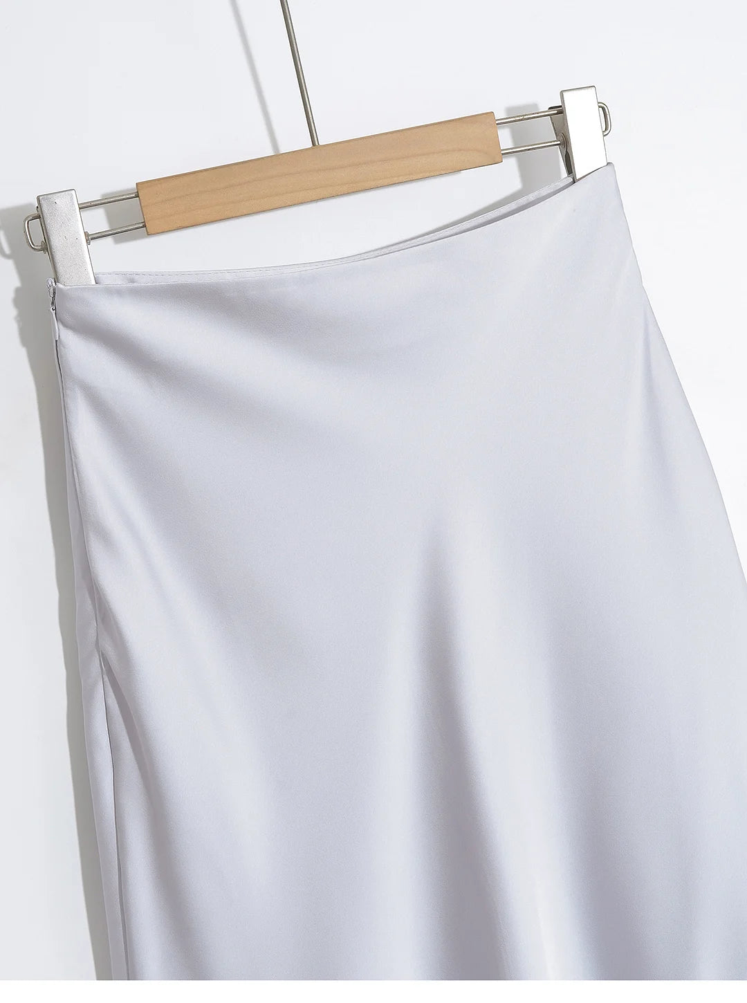 Elegant Satin Midi Slip Skirt with Side Zipper – Smooth & Flowing Fit for Versatile Styling