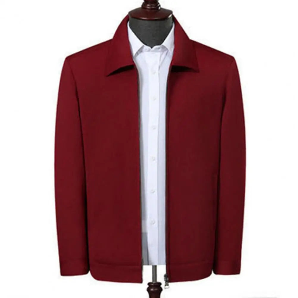 Men Jacket Elegant Mid-aged Men's Lapel Jacket with Zipper Closure Pockets for Formal Business Casual Wear in Spring Fall Solid