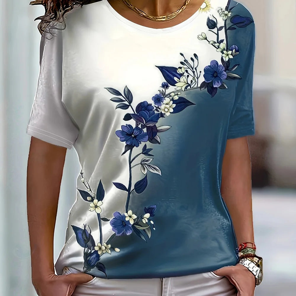 Camiseta floral con bloques de color – Estilo informal y veraniego