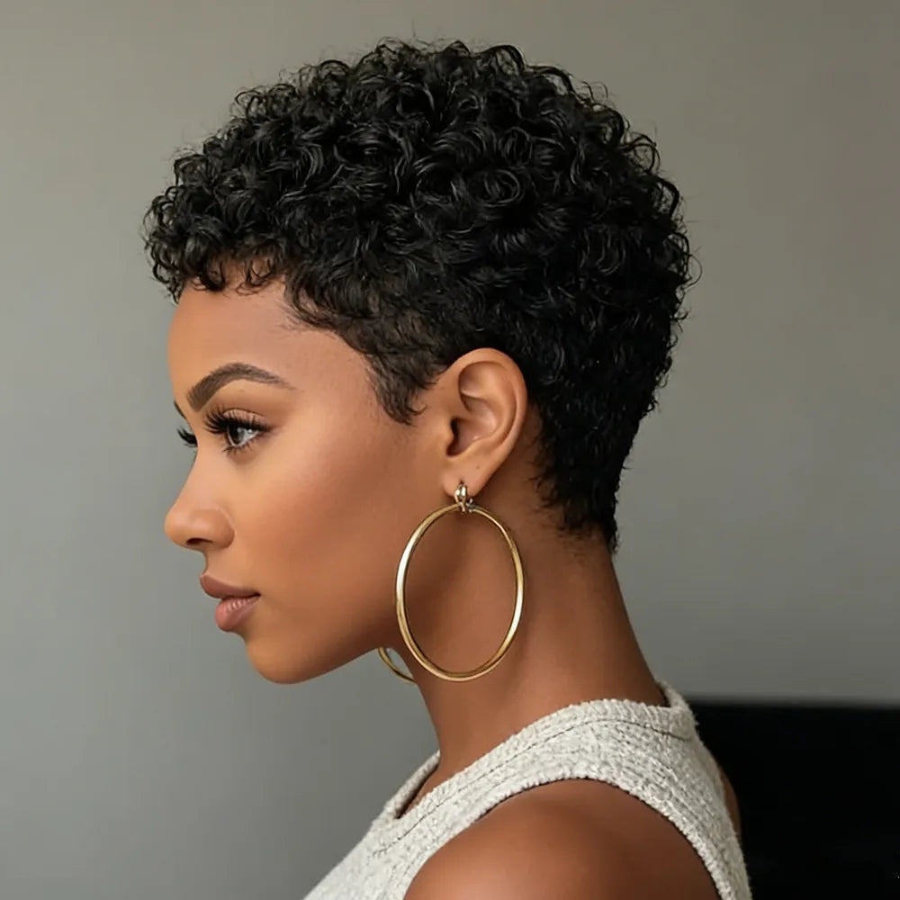 Black Afro Curly Pixie Wig