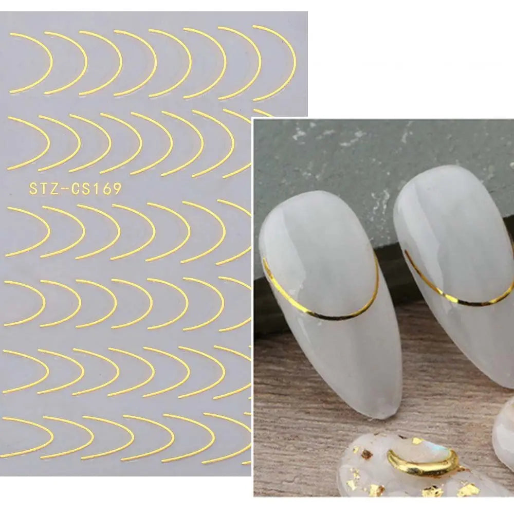 Foils French Style Nails Art Sliders Geometric Pattern Stripe Nails Decals Manicure 3D Lines Nail Sticker Nail Art Decoration