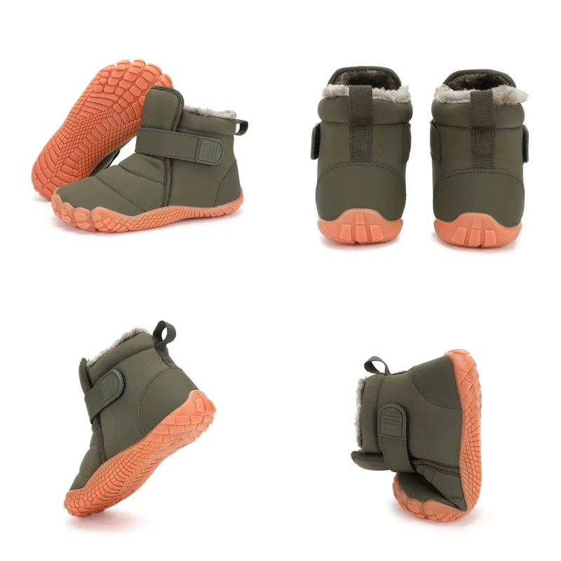 Kids Wide Toe Barefoot Snow Shoes Girls Ankle Winter Boots Warm Plush Boys Fur Shoes Children Minimalist Sneakers Boots