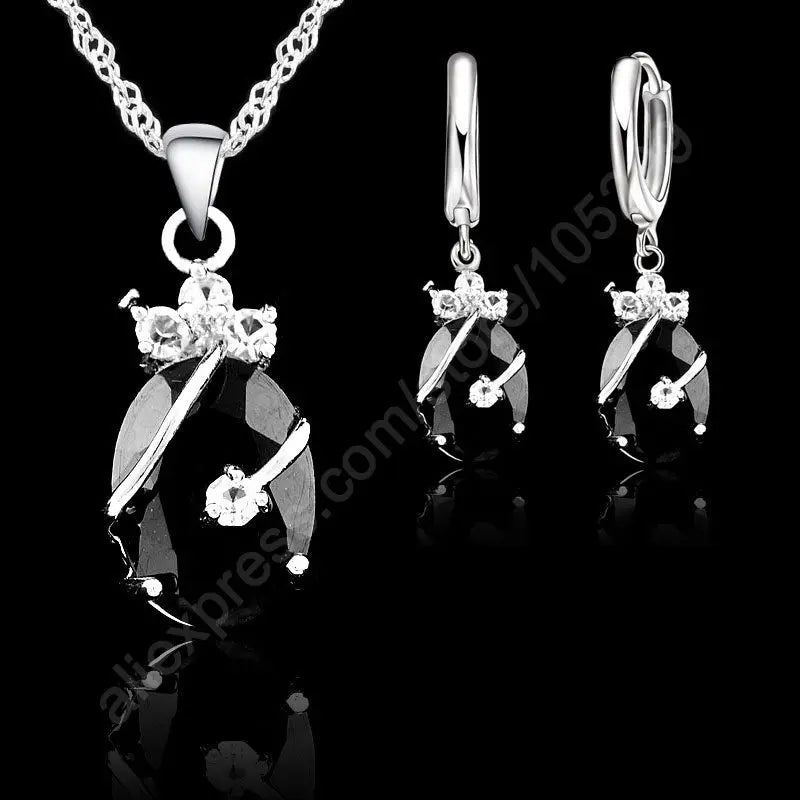 Juegos de Joyas de Boda de Plata 925 con Aguja, Flor y Gota de Agua para Mujer, Conjuntos de Collar con Colgante y Pendientes de Circonita Cúbica, Regalo de Fiesta