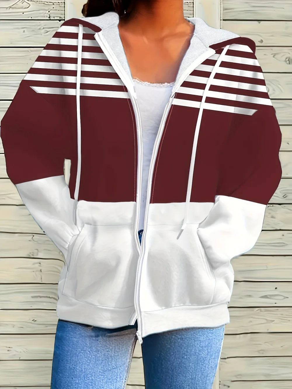 Sudadera con capucha y cremallera con degradado para mujer