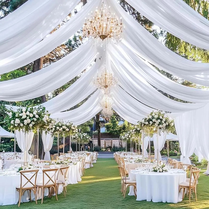 Bryllupsgardiner Takdekorasjon Chiffon Gjennomsiktig Gardin til Bryllupsmottak Bursdagsfest Buegardiner Telt Soverom Bakteppe