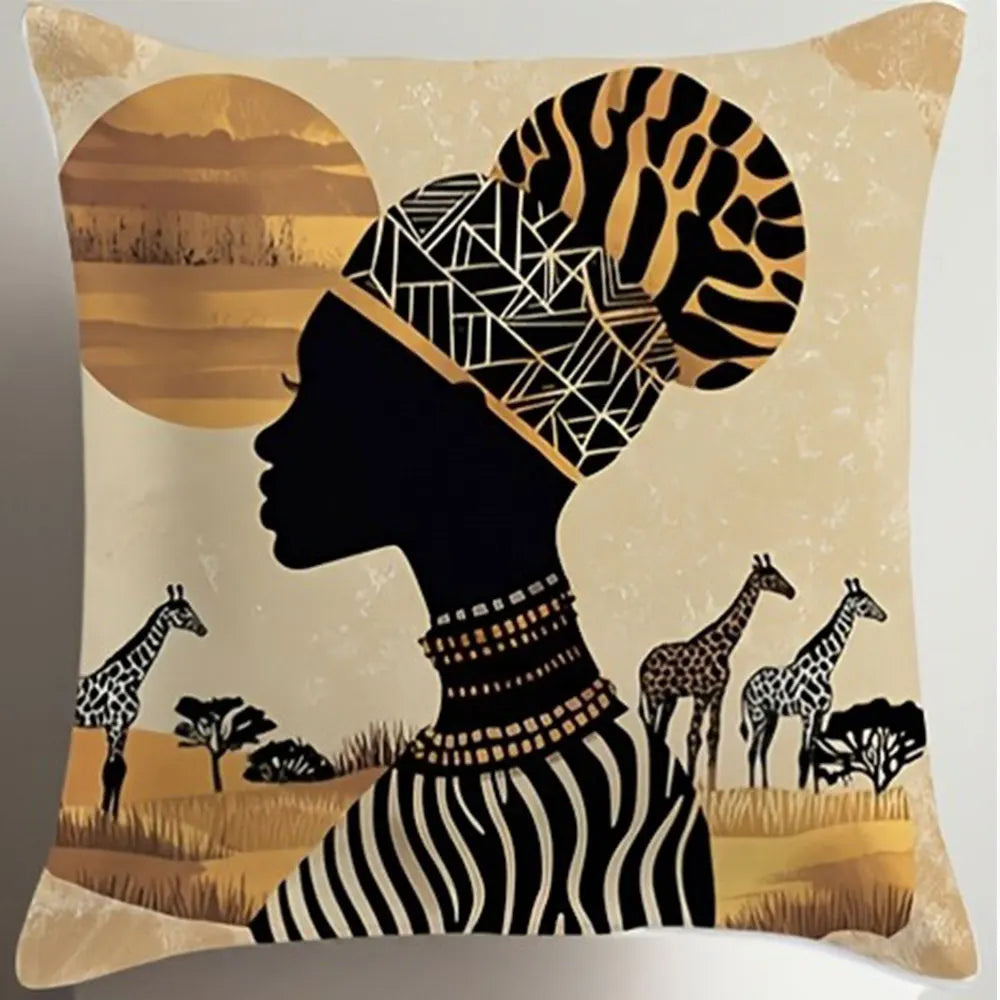 African - style Figure PillowcasesBedroom Living Room Sofa Home Decor Polyester Cushion Cover with Zipper