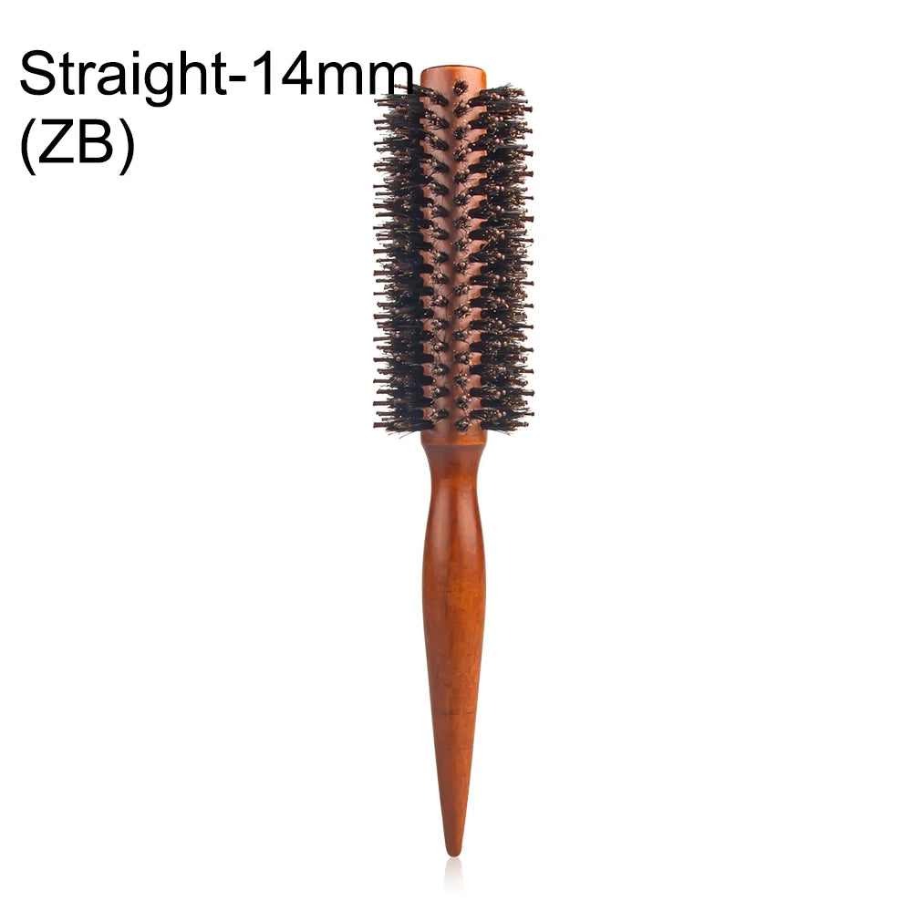 Cepillo de rodillo redondo con mango de madera de 12 estilos, peine de sarga recta, cepillo redondo con cerdas de jabalí, herramienta de peluquería para rizar el cabello
