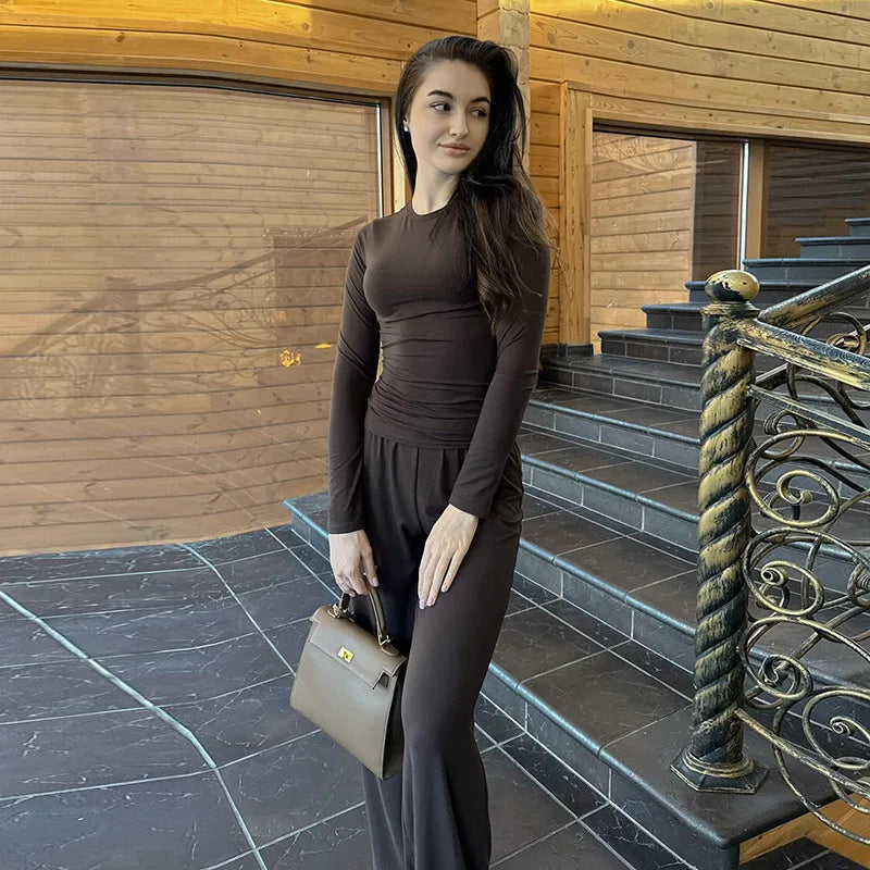 Women's Two-piece Wide Leg Pants Fashion Set Irregular Short Top Women's Clothing Yoga Exercise Set Спортивный Костюм Женский
