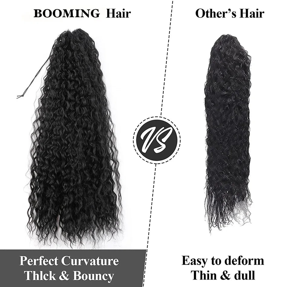 Queue de cheval bouclée Extensions à clip synthétiques avec cordon de serrage Perruque longue de 32 pouces Ondulée Afro Queue de cheval Faux Postiche pour femmes