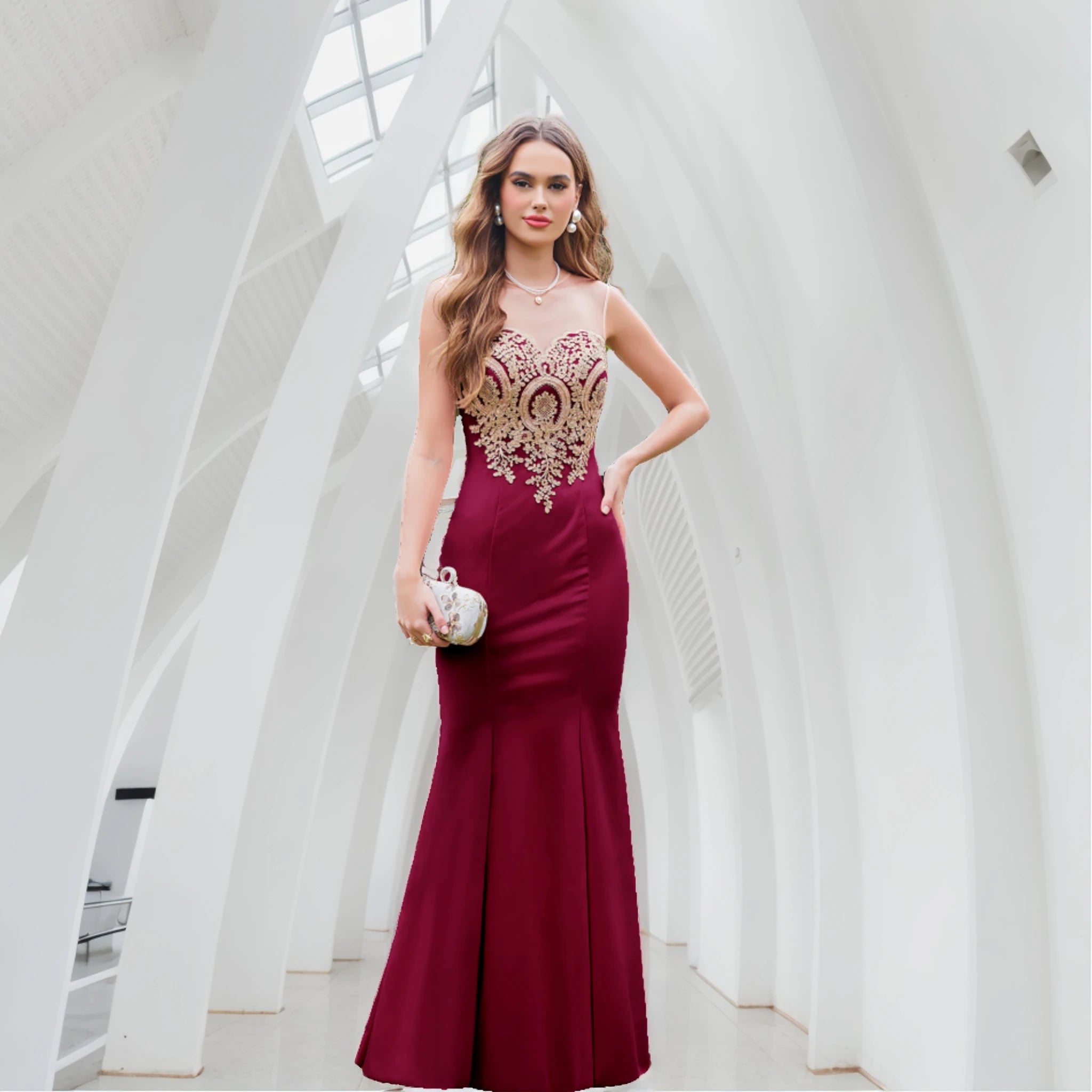 Burgundy Mermaid Evening Dress – Elegant, Sequined & Perfect for Prom or Formal Events
