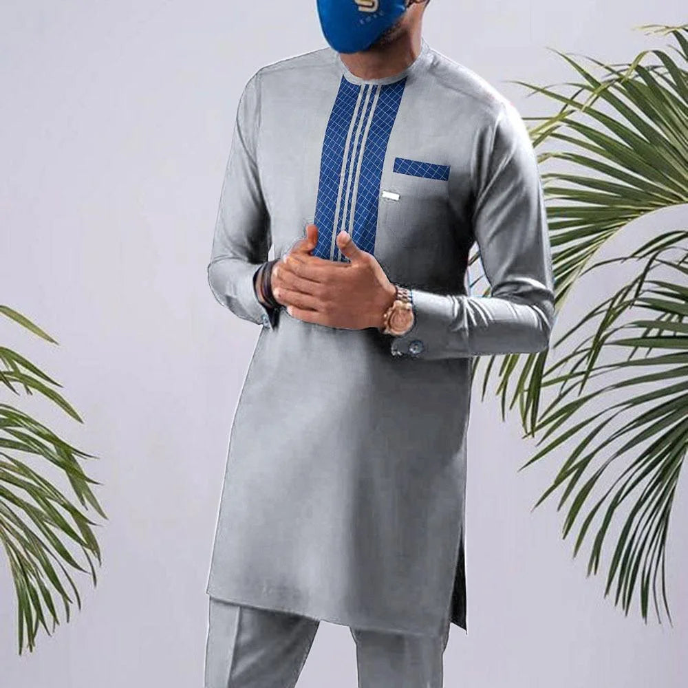 Summer Men's Sets Clothes Outfit Kaftan Luxury Long Sleeved Top Pants 2-piece Man Suit African Ethnic Traditional Male Clothing