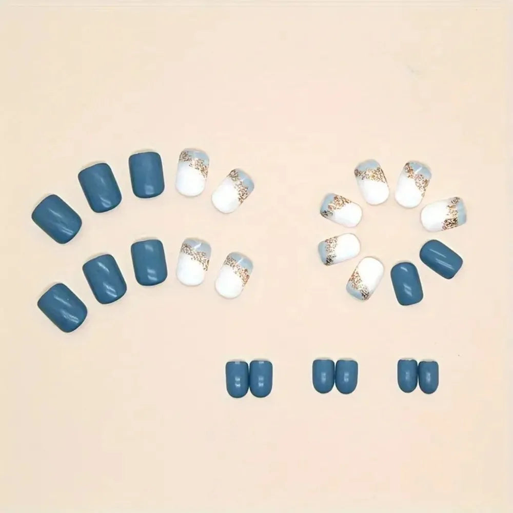 Square Head French Fake Nails Waterproof Wearable Manicure Nude Color Gradient Press on Nails Full Cover Flash Nail Tips Women