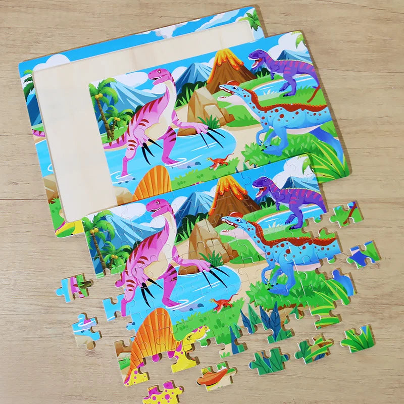 80 Pieces Wooden Jigsaw Puzzle Kids Cartoon Animal Vehicle Puzzles Montessori Learning Educational Toys for Children