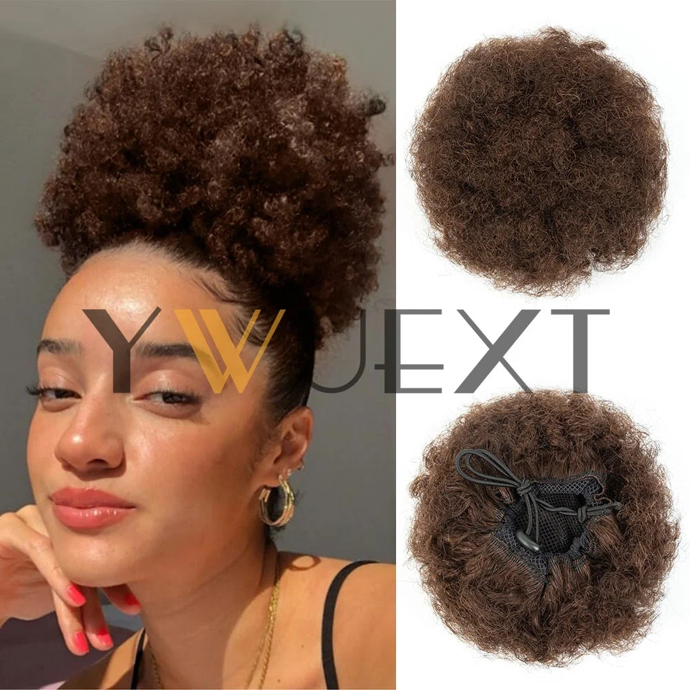 Afro Puff Ponytail 4-6 Inch Human Hair Puff Ponytail Hair Extensions Clip On Kinky Drawstring Curly Ponytail Bun Durable Natural Soft And Smooth Hairpiece Kinky Curly Bun Hair Clip In Drawstring Curly Ponytail Bun
