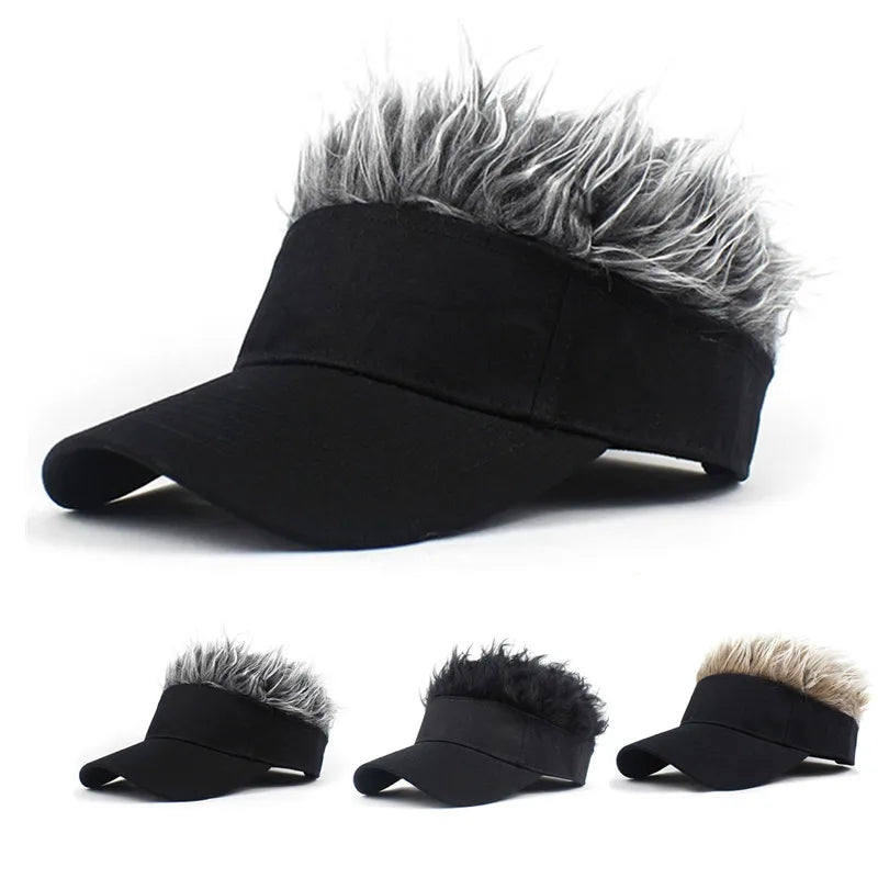 Synthetic Spiked Wig Hair Golf Baseball Cap Men Women Fake Hair An-ti UV Sunhat Sports Running Sunshade Visors Hip-Hop Headwear