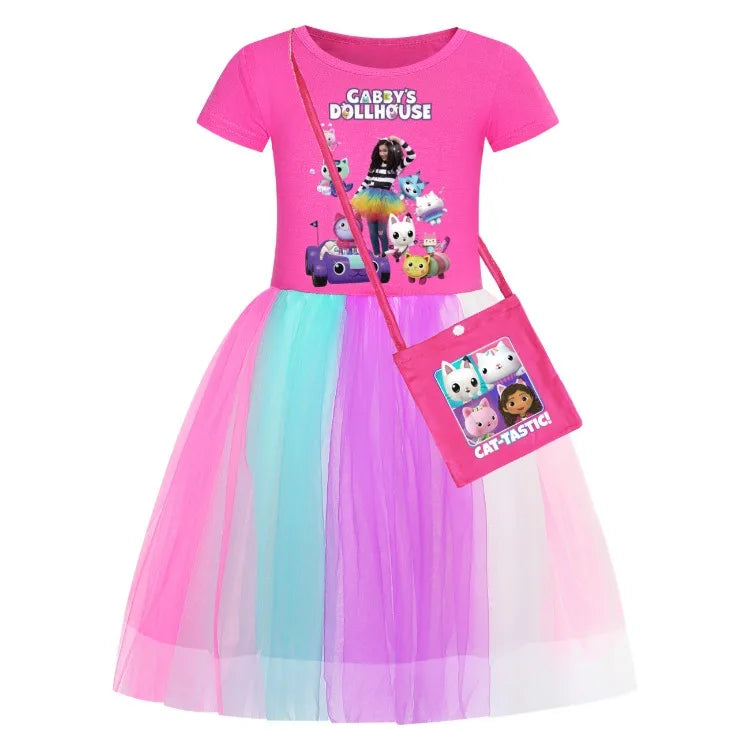 Newest Gabby Doolhouse Clothes Baby Girl Gabbys Cat Dress for Kids Girls 11 To 12 Children Summer Short Sleeve Princess Vestidos