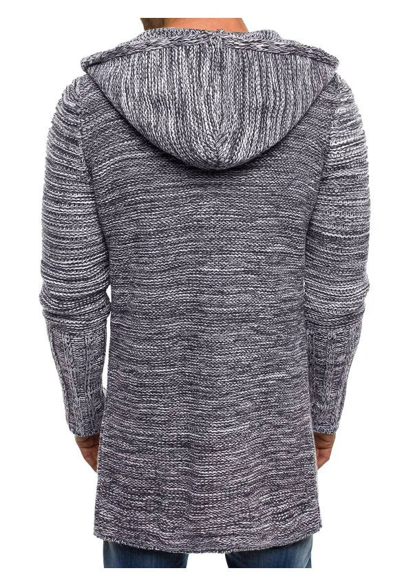 Men Jackets 2022 Spring Autumn New Mens Casual Sweater Snowflake Hooded Medium Long Knitted Cardigan Mens Outerwear Coats