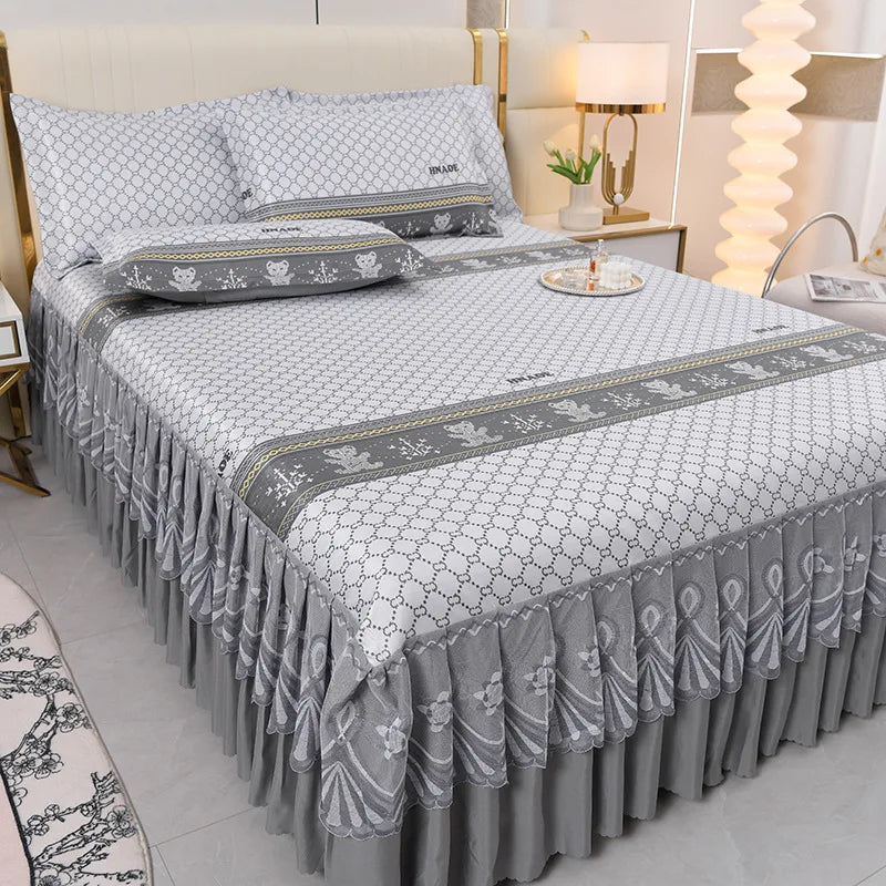 3 deler sommer sengeteppe i skjørtstil, sengeteppe i blonder i europeisk stil, tredelt sett i skjørtstil, sengeteppe i madrass, støvbeskyttelse