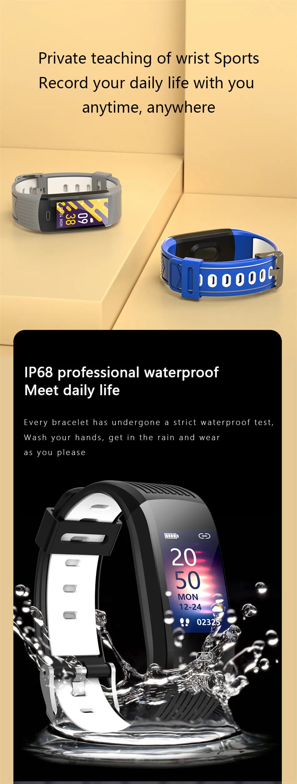 New Smart Bracelet Fitness Watch Connected Wristband Heart Rate Monitor Sleep Tracker Pedometer Band Men Women Smartwatch
