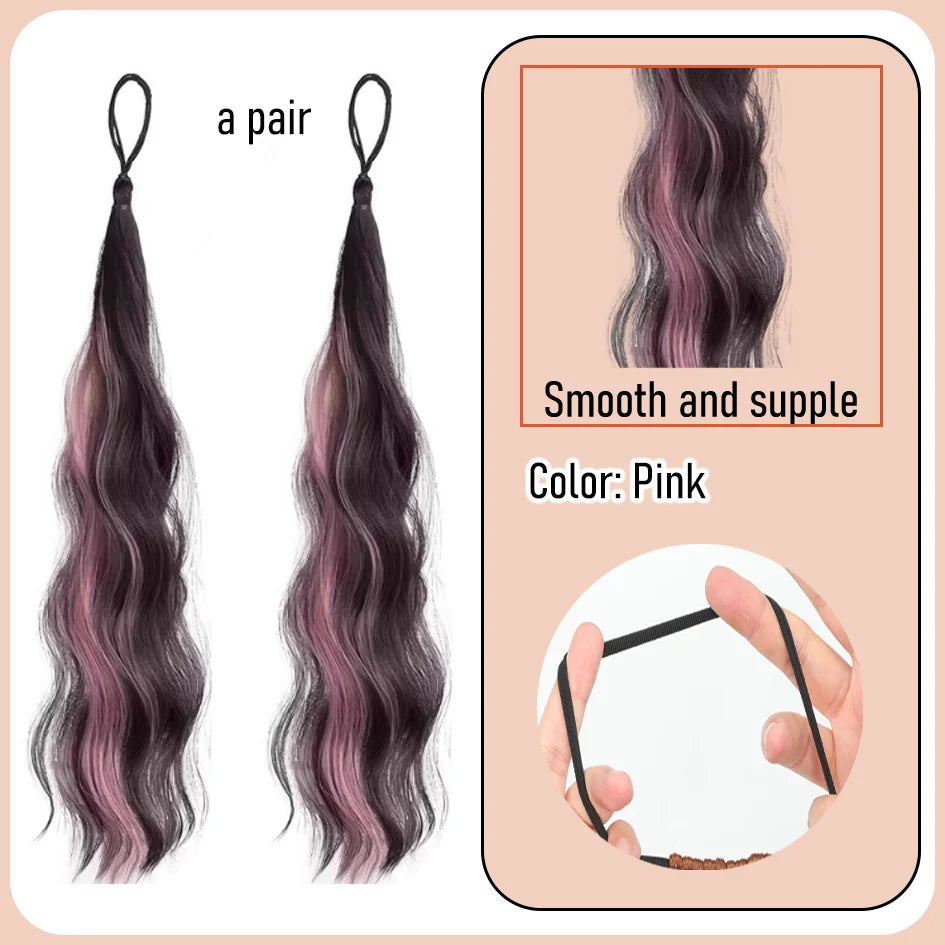 Synthetic 18 inch wig braid, children's self winding colorful ponytail, dopamine dye, meatball hair loop, ponytail braid, divine