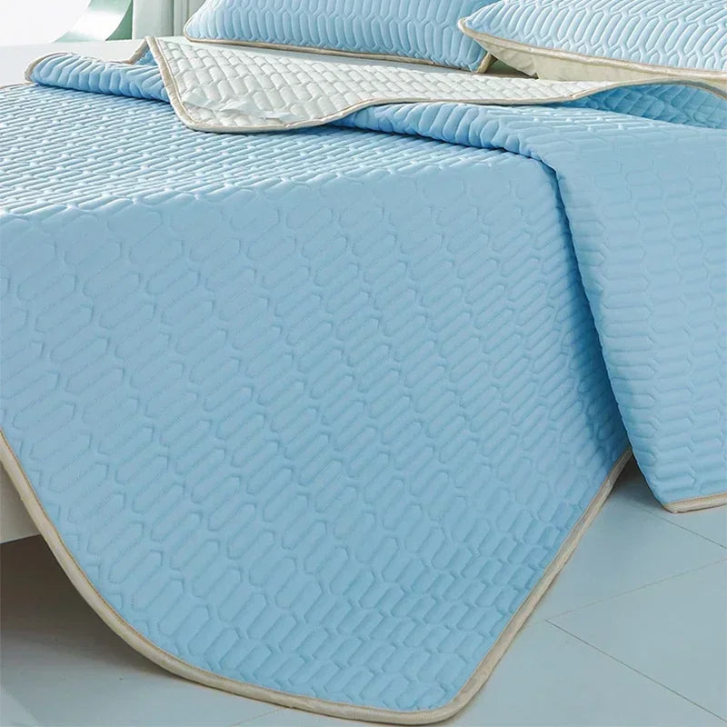 Cooling Bed Sheet Set with Pillowcases Ice Silk & Latex Quilted Breathable Cover Solid Summer Bedding Comfort & Heat Resistance