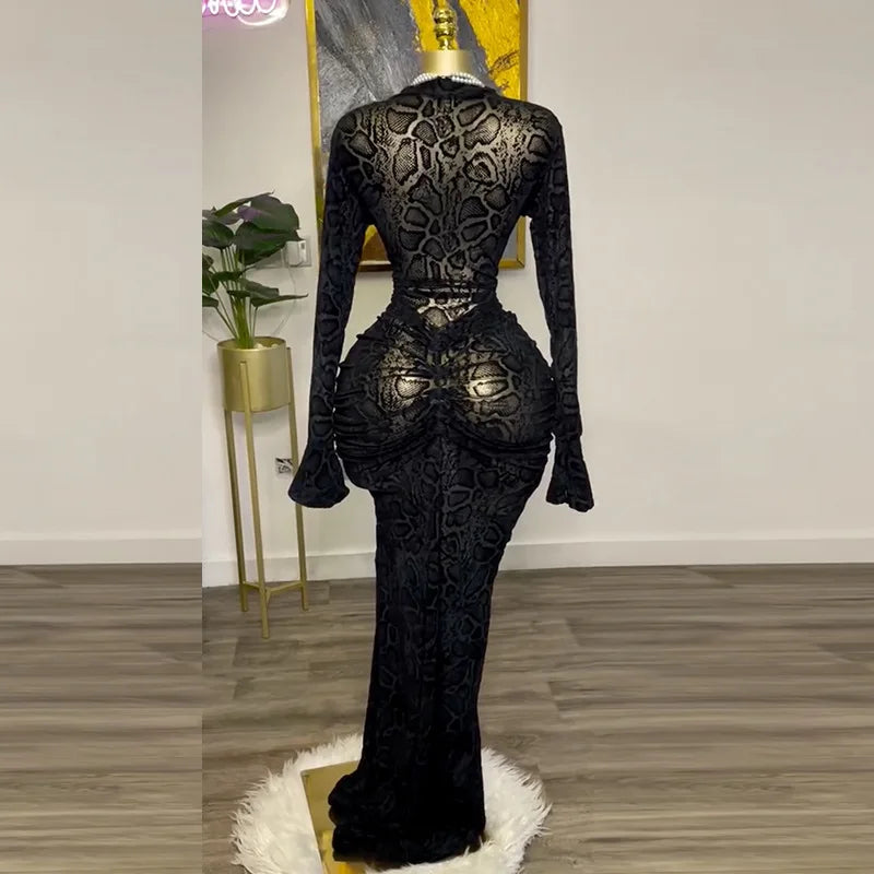Women's clothing spring new style temperament semi high collar lace long sleeved waisted hip one-step skirt long skirt