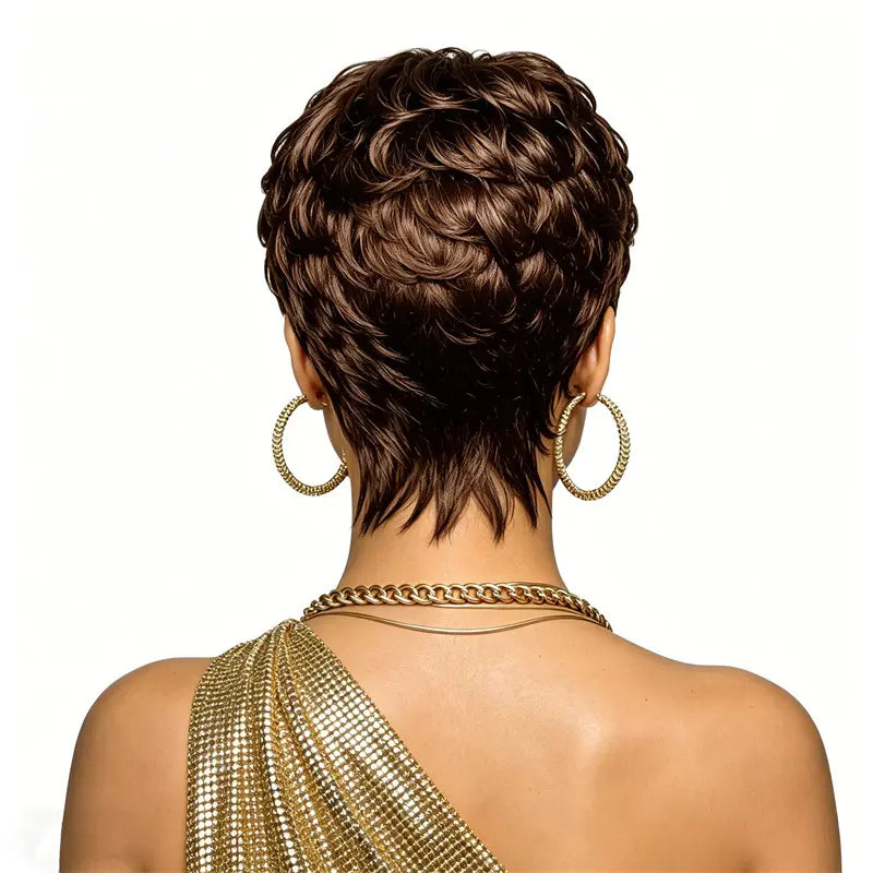 Short Pixie Cut Wig Brown With 613 Blonde Highlights Full Machine Made With Bangs Soft Smooth For Women Breathable For Daily Use