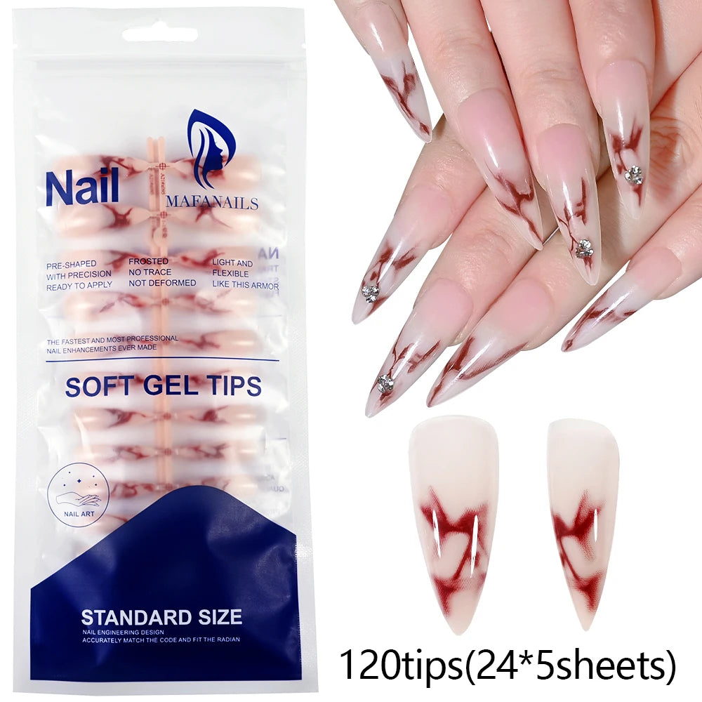 120pcs Black Edge Super Long French False Nail Removable Ballerina Coffin Almond Fake Nail Artificial Acrylic Press On Nail Tips
