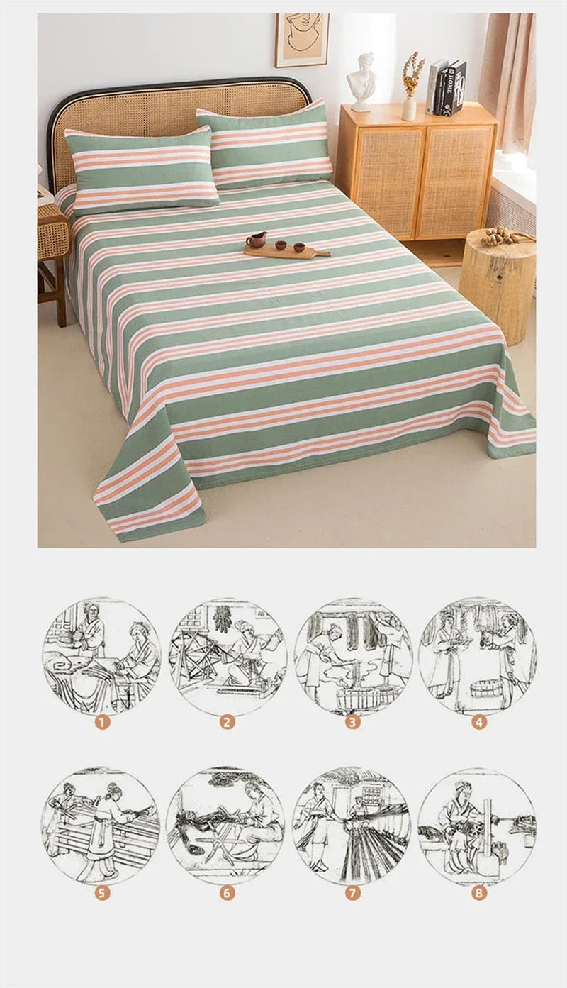 Soft 100% Cotton Coarse Cloth Bed Sheet Thick Sleep Naked Single Double Bedsheet Comfortable Durable Breathable Bed Sheets Queen